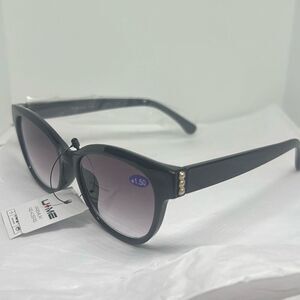 U-ME Women’s Cat Eye Reading Sunglasses +1.50 with UV Protection – Pearl Accent